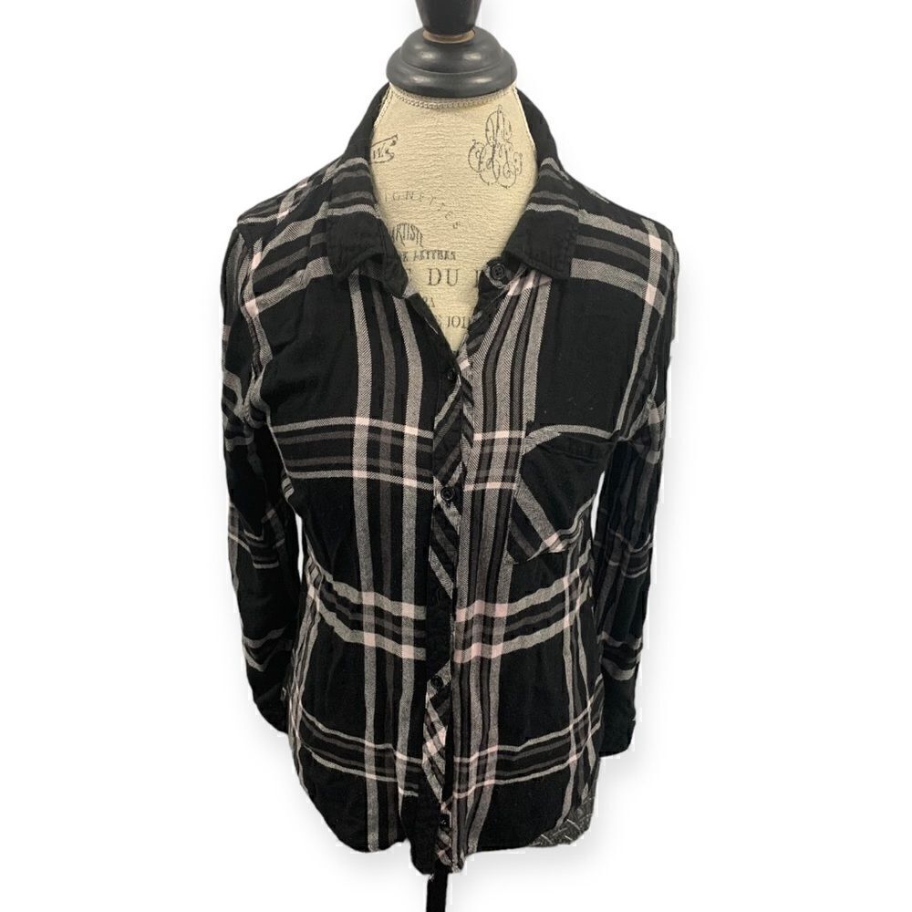 Rails Flannel Button Plaid Shirt, Black and Light Pink